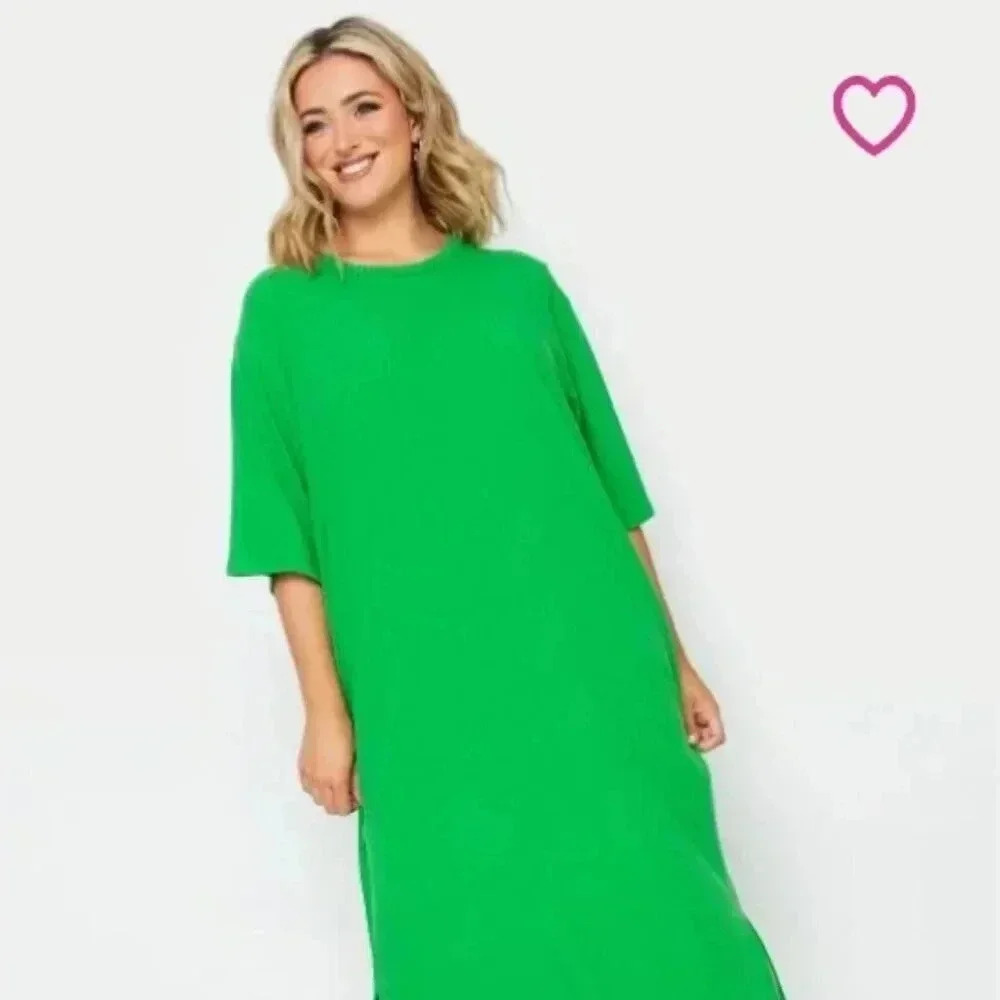 Yours | Plus Size Green Ribbed T-Shirt Dress Stretch Fabric -  New with Tag!